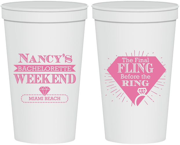 Personalized Bachelorette 22 oz Stadium Cups - Final Fling Before The Ring | 60129