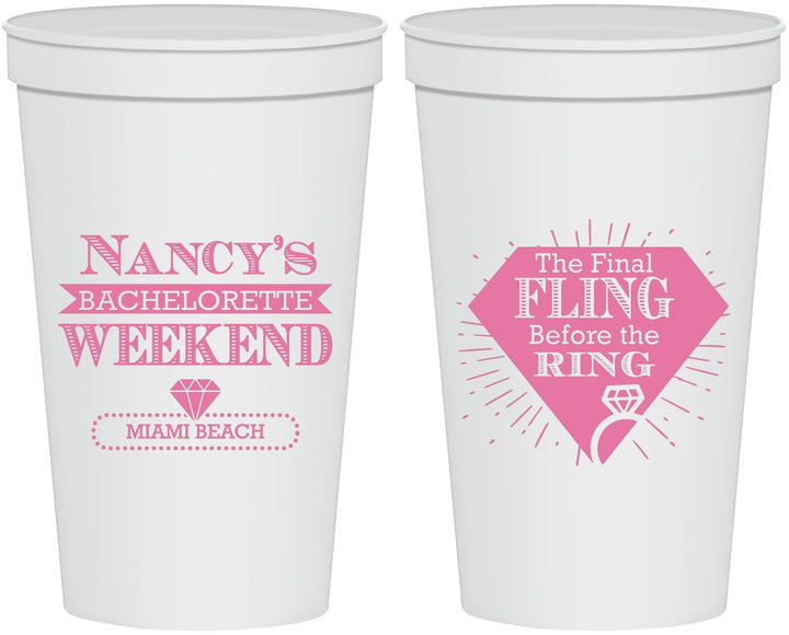 Personalized Bachelorette 22 oz Stadium Cups - Final Fling Before The Ring | 60129