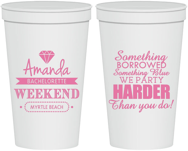 Personalized Bachelorette 22 oz Stadium Cups - Something Borrowed | 60131