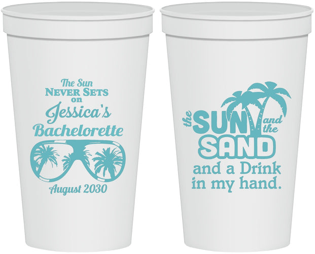 Personalized Bachelorette 22 oz Stadium Cups - Sun Sand Drink Hand | 60134