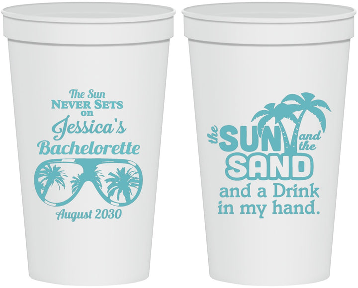 Personalized Bachelorette 22 oz Stadium Cups - Sun Sand Drink Hand | 60134