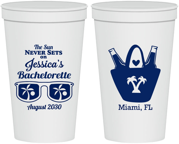 Personalized Bachelorette 22 oz Stadium Cups - Beach Sun Never Sets | 60136