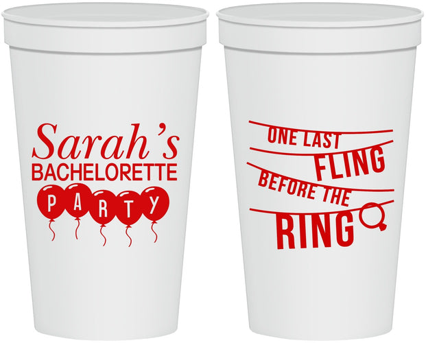 Personalized Bachelorette 22 oz Stadium Cups - Last Fling Before Rings | 60140