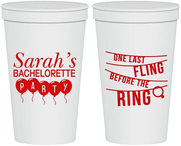 Personalized Bachelorette 22 oz Stadium Cups - Last Fling Before Rings | 60140