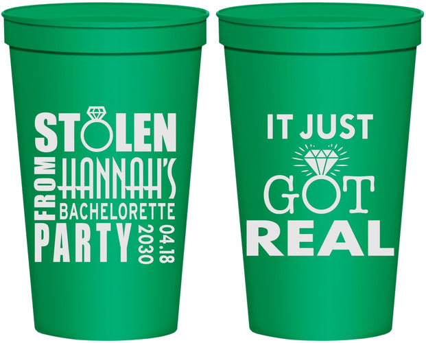 Personalized Bachelorette 22 oz Stadium Cups - Just Got Real | 60141
