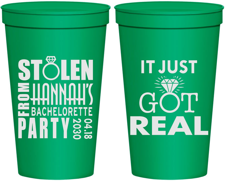 Personalized Bachelorette 22 oz Stadium Cups - Just Got Real | 60141