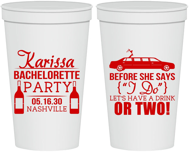 Personalized Bachelorette 22 oz Stadium Cups - Before She Says I Do | 60142
