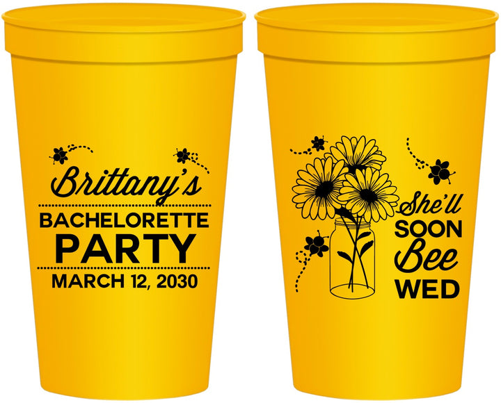 Personalized Bachelorette 22 oz Stadium Cups - She Will Soon Bee Wed | 60151