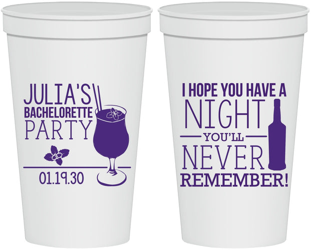Personalized Bachelorette 22 oz Stadium Cups - Night Never Remember | 60160