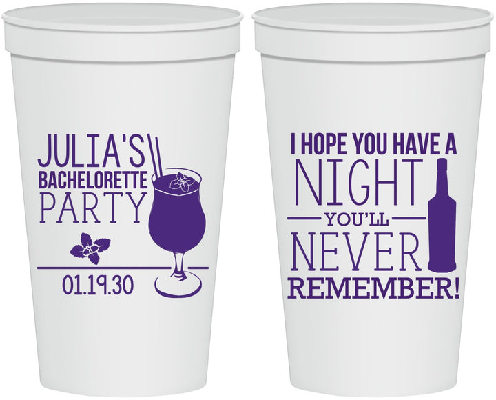 Personalized Bachelorette 22 oz Stadium Cups - Night Never Remember | 60160