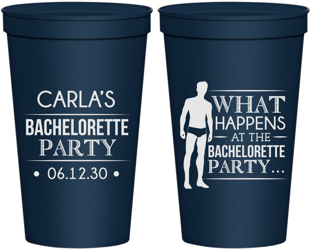 Personalized Bachelorette 22 oz Stadium Cups - What Happens | 60172