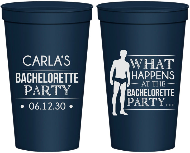 Personalized Bachelorette 22 oz Stadium Cups - What Happens | 60172