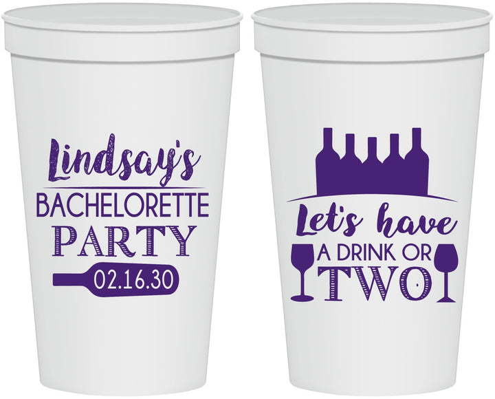 Personalized Bachelorette 22 oz Stadium Cups - Wine Drink Or Two | 60178