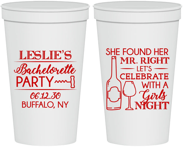 Personalized Bachelorette 22 oz Stadium Cups - Mr Right Girls Night | 60180
