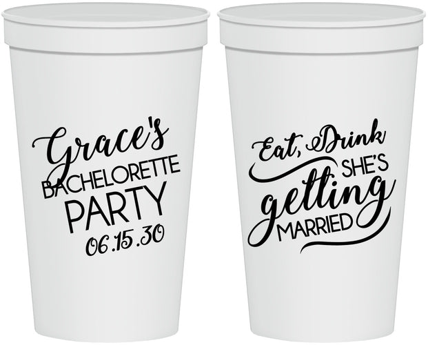 Personalized Bachelorette 22 oz Stadium Cups - Eat Drink Getting Married | 60181