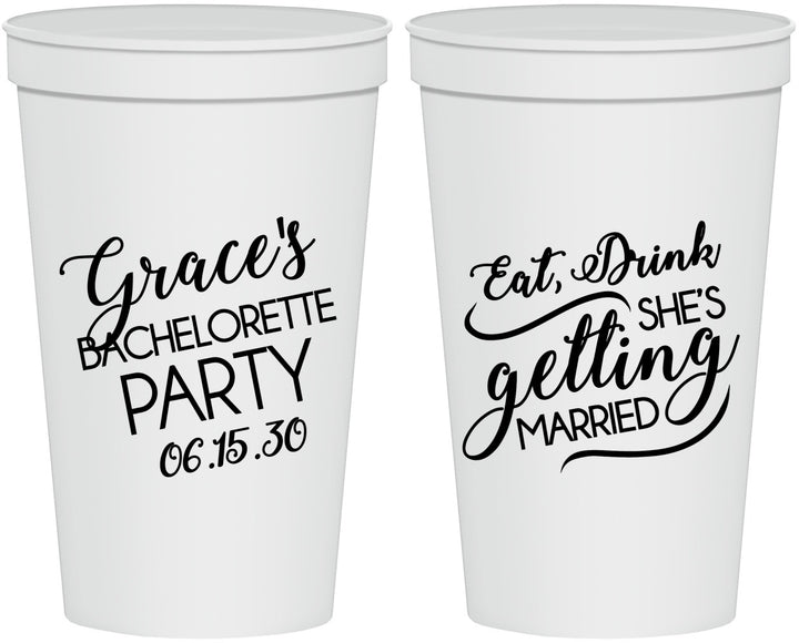 Personalized Bachelorette 22 oz Stadium Cups - Eat Drink Getting Married | 60181