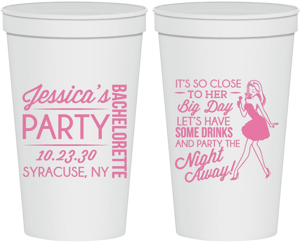 Personalized Bachelorette 22 oz Stadium Cups - Drink The Night Away | 60182