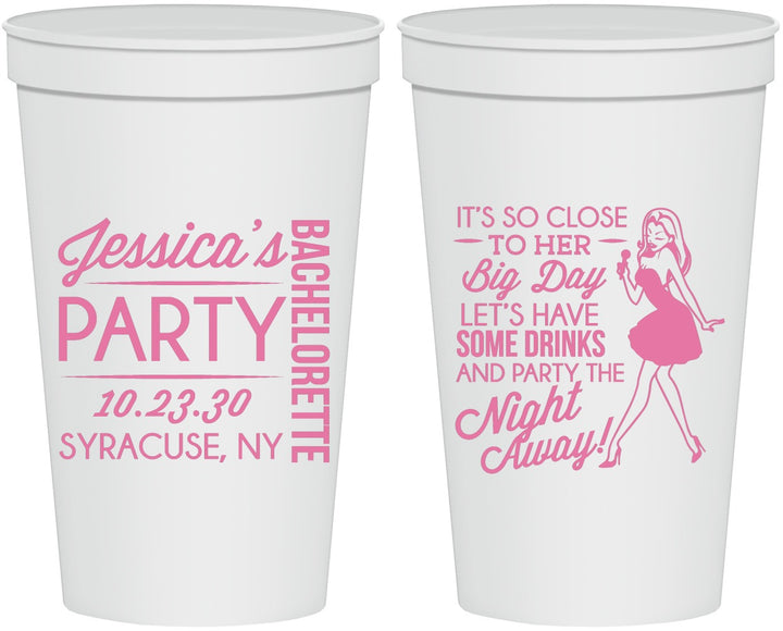Personalized Bachelorette 22 oz Stadium Cups - Drink The Night Away | 60182