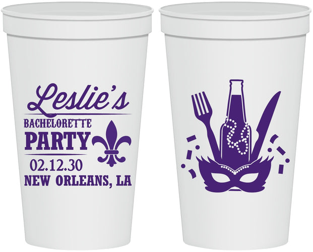 Personalized Bachelorette 22 oz Stadium Cups - Mardi Gras | 60185