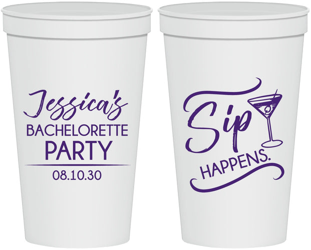 Personalized Bachelorette 22 oz Stadium Cups - Sip Happens | 60197