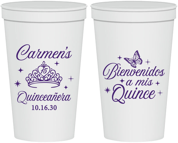 Personalized Quinceanera 22 oz Stadium Cups - Bienvenidos A Mis Quince | 70005
