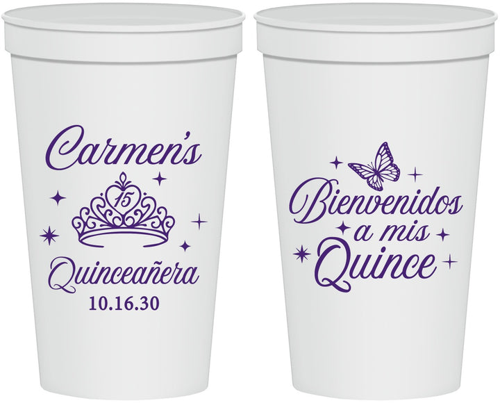 Personalized Quinceanera 22 oz Stadium Cups - Bienvenidos A Mis Quince | 70005