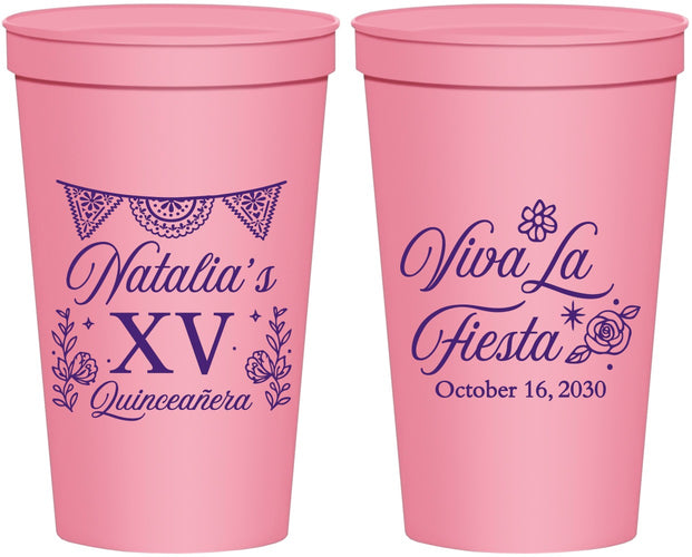 Personalized Quinceanera 22 oz Stadium Cups - Viva La Fiesta Quince | 70008