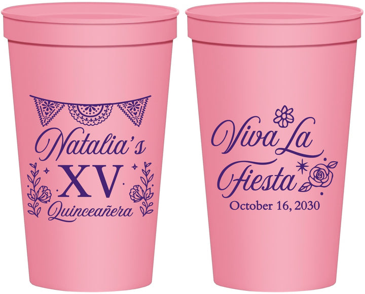 Personalized Quinceanera 22 oz Stadium Cups - Viva La Fiesta Quince | 70008