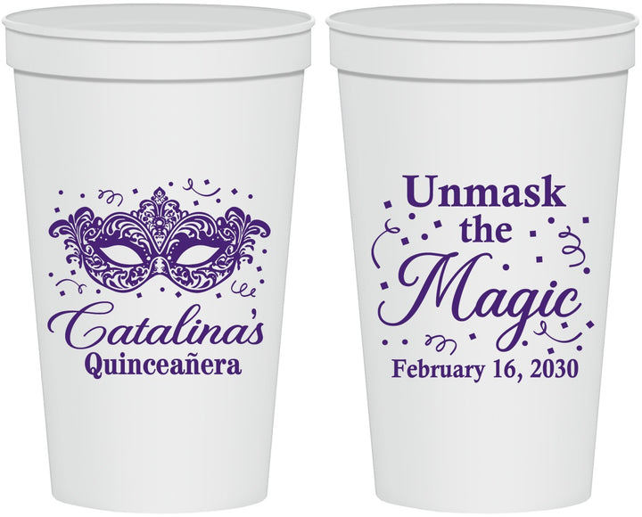 Personalized Quinceanera 22 oz Stadium Cups - Mardi Gras Quince | 70010