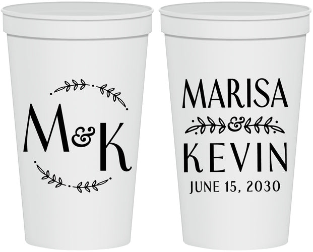 Personalized Wedding 22 oz Stadium Cups - Two Letter Monogram | 801