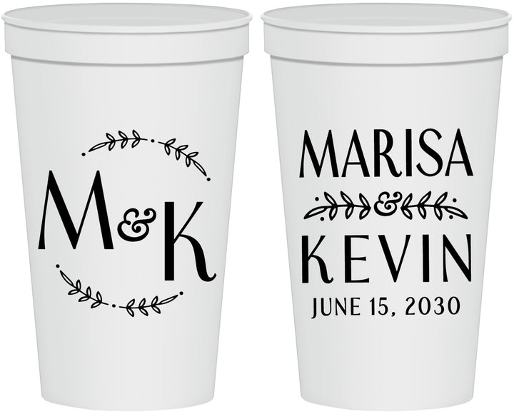 Personalized Wedding 22 oz Stadium Cups - Two Letter Monogram | 801