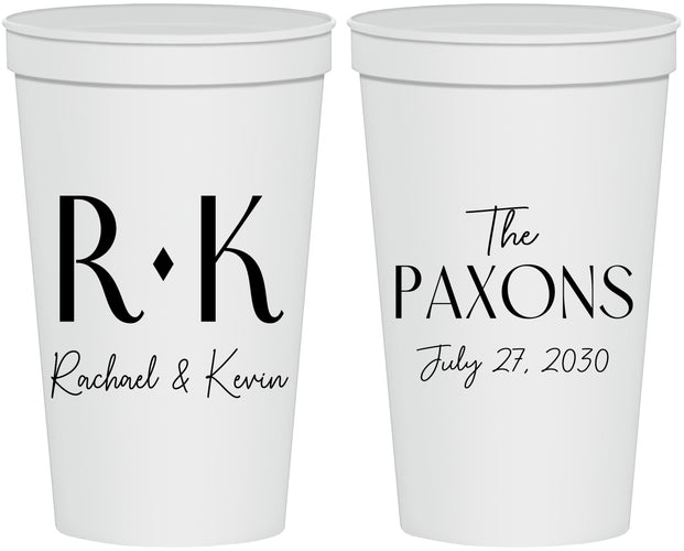 Personalized Wedding 22 oz Stadium Cups - Two Letter Monogram | 802