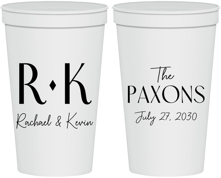 Personalized Wedding 22 oz Stadium Cups - Two Letter Monogram | 802