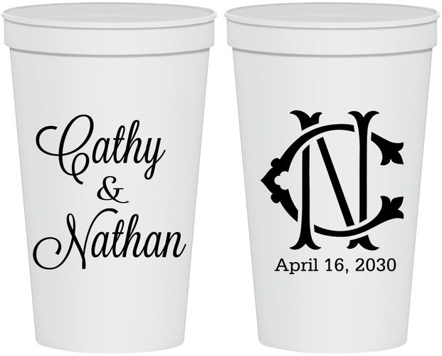 Personalized Wedding 22 oz Stadium Cups - Two Letter Monogram | 807