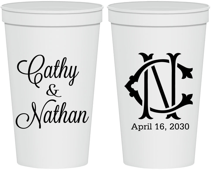 Personalized Wedding 22 oz Stadium Cups - Two Letter Monogram | 807