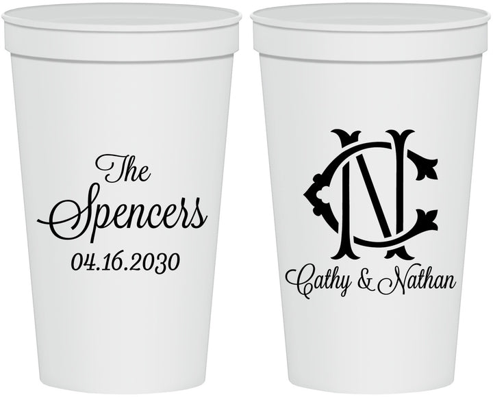 Personalized Wedding 22 oz Stadium Cups - Two Letter Monogram | 808