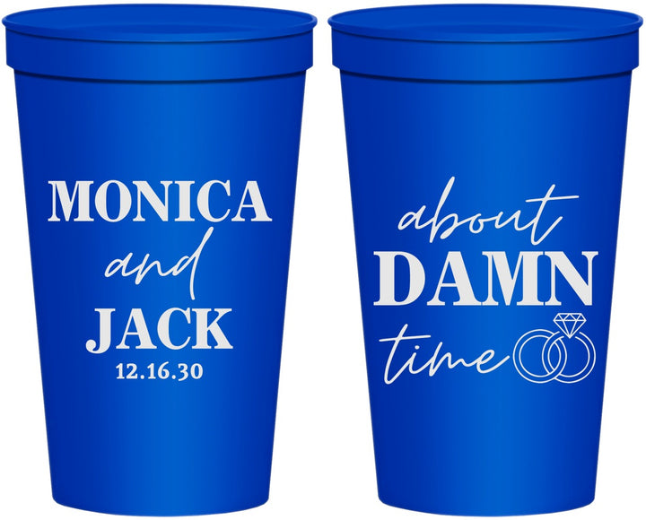 Personalized Wedding 22 oz Stadium Cups - About Damn Time | 809