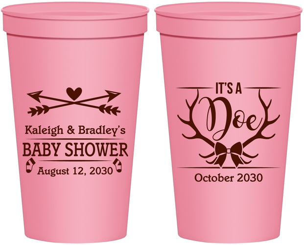 Personalized Baby Shower 22 oz Stadium Cups - It’s A Doe Antler | 90001