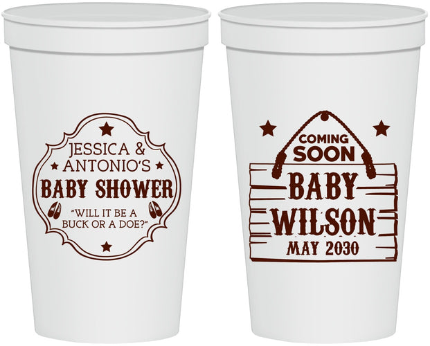 Personalized Baby Shower 22 oz Stadium Cups - Gender Reveal Buck Or Doe | 90002