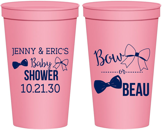 Personalized Baby Shower 22 oz Stadium Cups - Gender Reveal Bow Or Beau | 90004