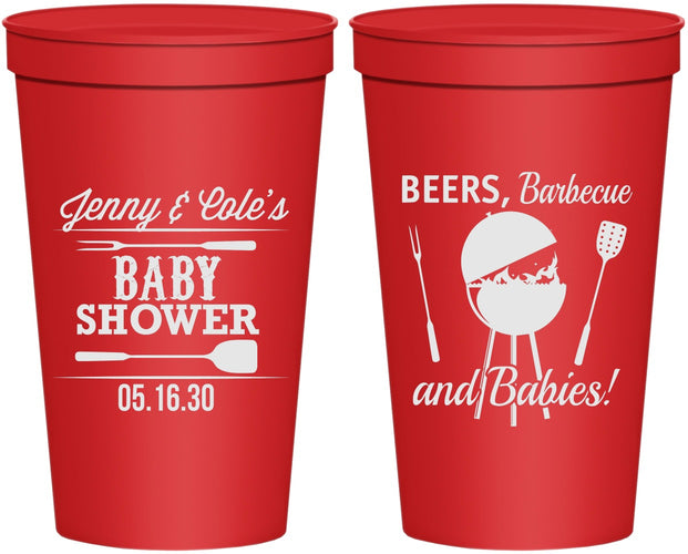 Personalized Baby Shower 22 oz Stadium Cups - Beers Bbq Babies | 90006