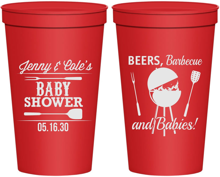 Personalized Baby Shower 22 oz Stadium Cups - Beers Bbq Babies | 90006