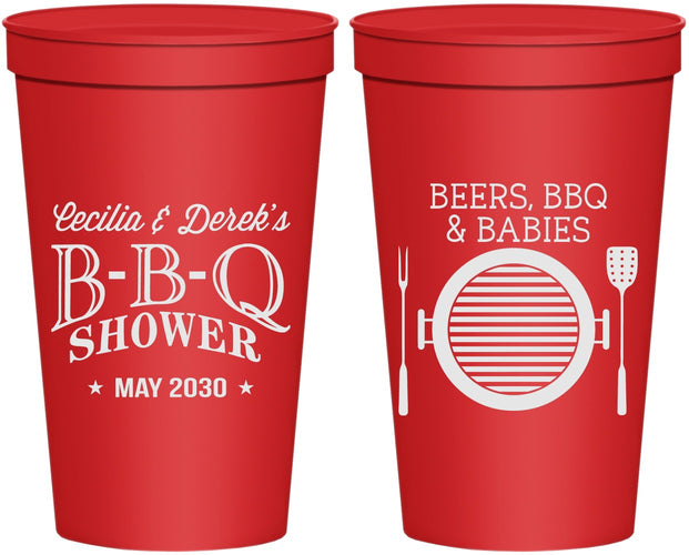 Personalized Baby Shower 22 oz Stadium Cups - Beers Bbq Babies | 90007