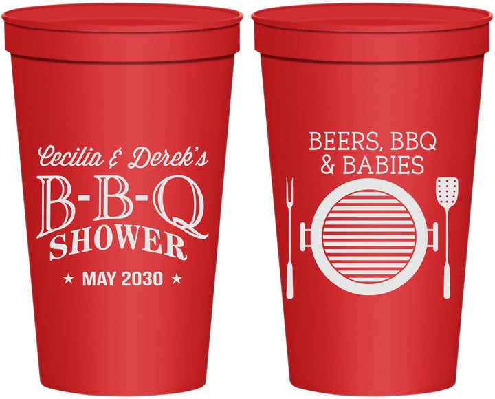 Personalized Baby Shower 22 oz Stadium Cups - Beers Bbq Babies | 90007