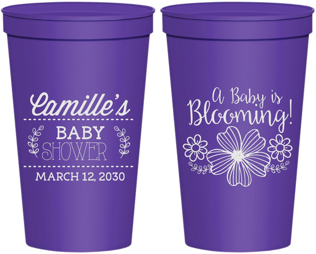 Personalized Baby Shower 22 oz Stadium Cups - Blooming | 90009