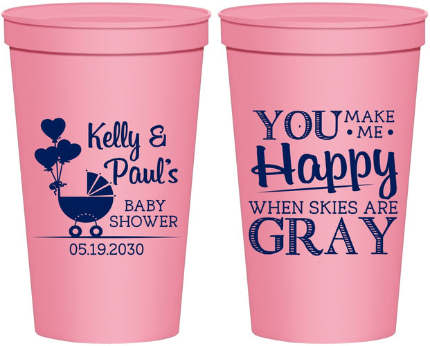 Personalized Baby Shower 22 oz Stadium Cups - You Make Me Happy | 90010