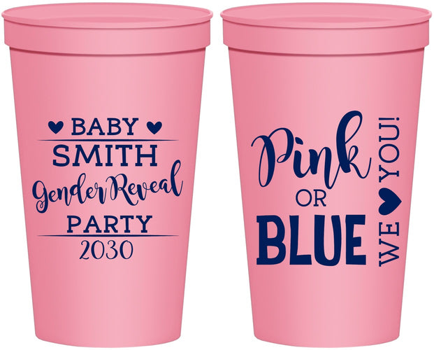 Personalized Baby Shower 22 oz Stadium Cups - Gender Reveal Pink Or Blue | 90012