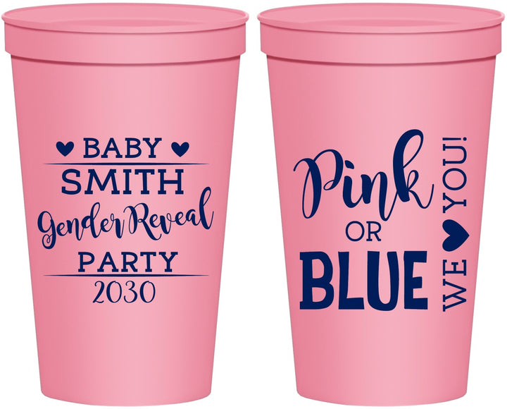 Personalized Baby Shower 22 oz Stadium Cups - Gender Reveal Pink Or Blue | 90012