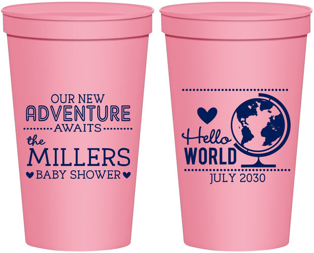 Personalized Baby Shower 22 oz Stadium Cups - Hello World | 90013