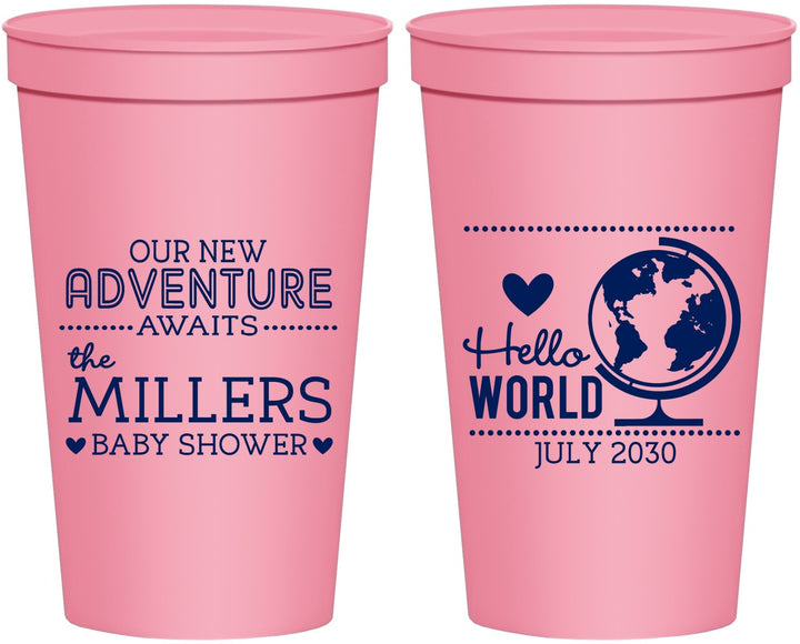 Personalized Baby Shower 22 oz Stadium Cups - Hello World | 90013